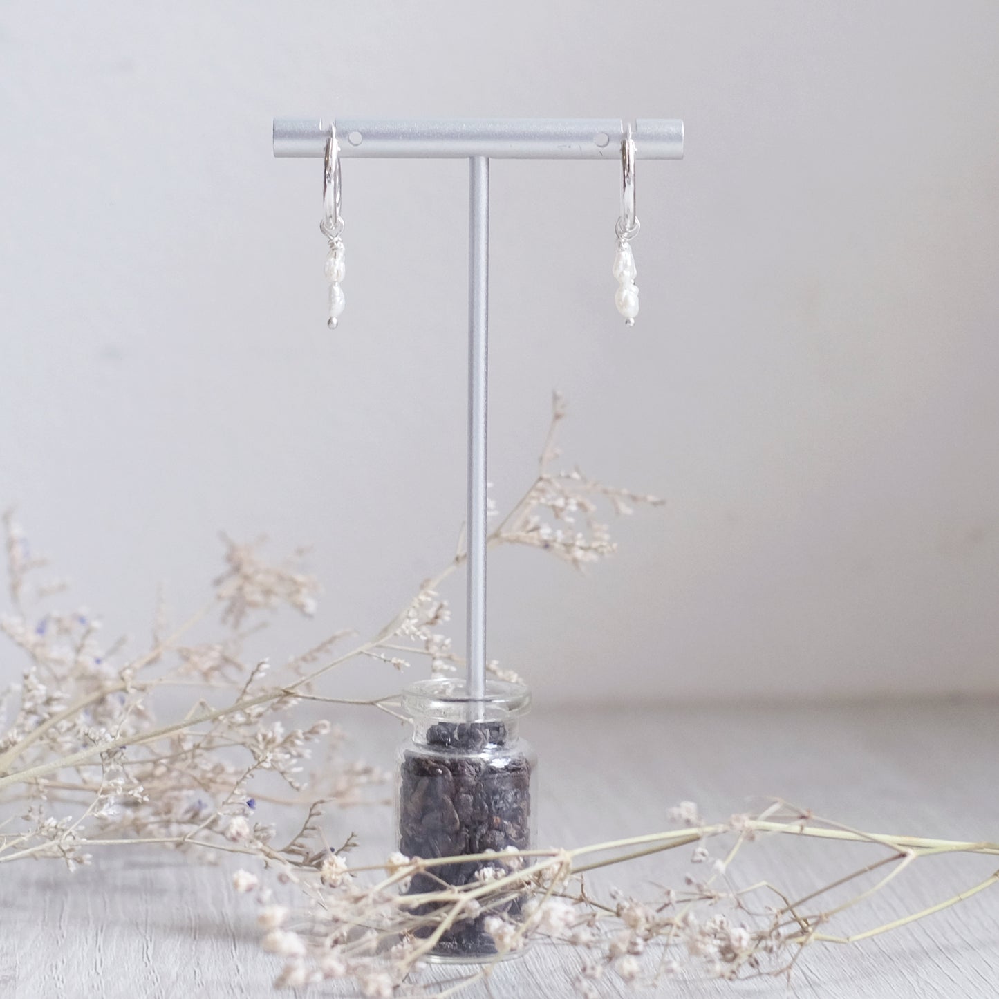 Mini Hoop Earrings with Freshwater Pearls