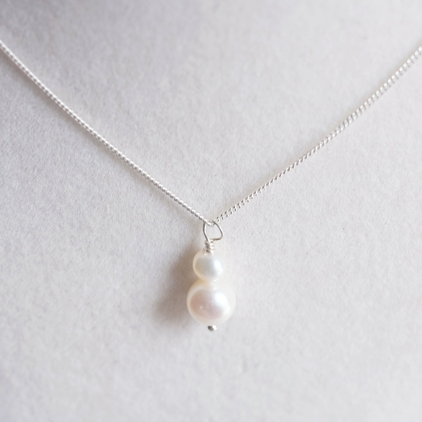 Sterling Silver Necklace with Two White Freshwater Pearls