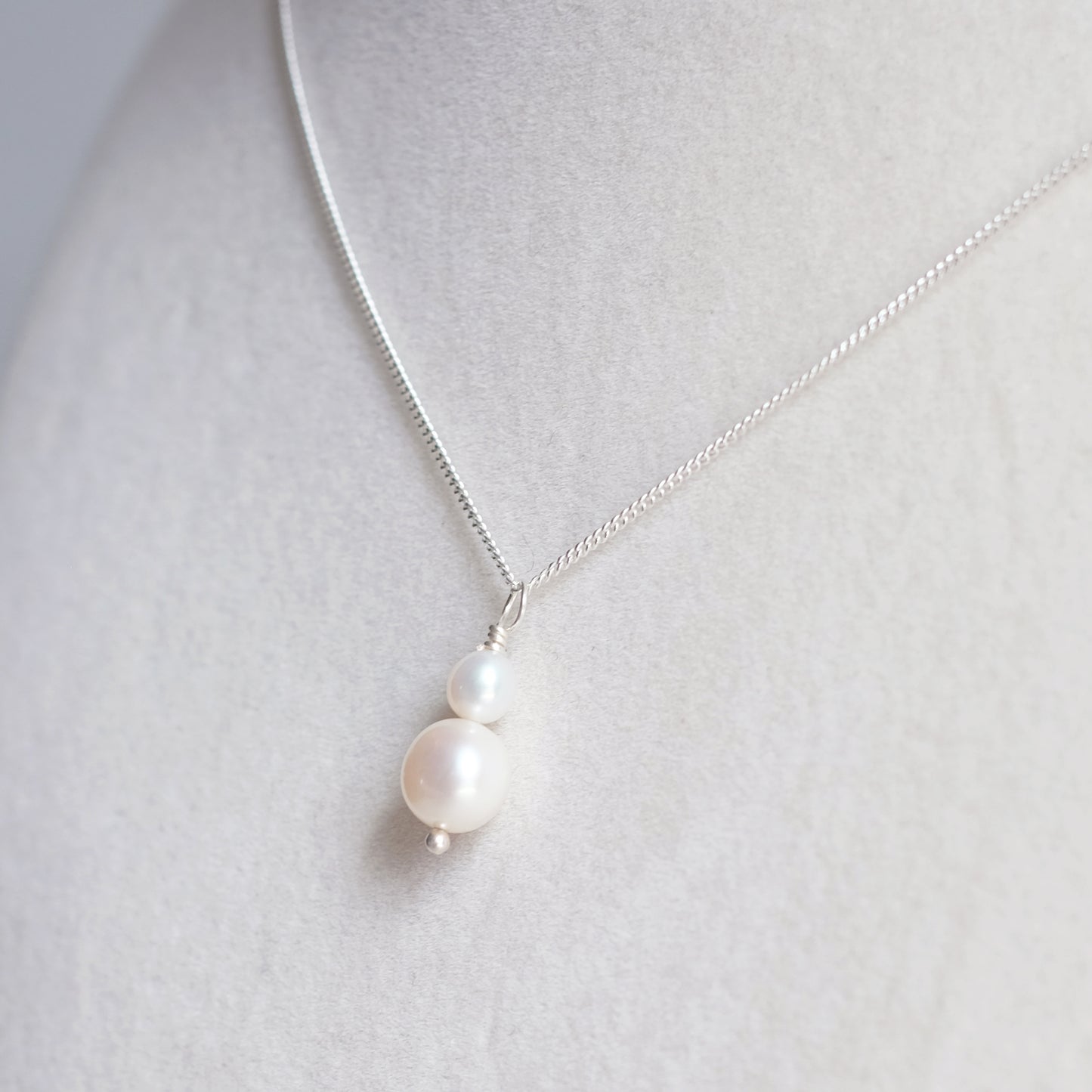 Sterling Silver Necklace with Two White Freshwater Pearls