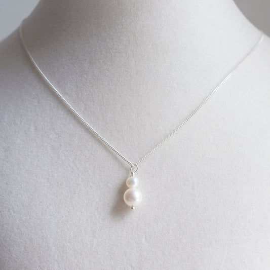 Sterling Silver Necklace with Two White Freshwater Pearls