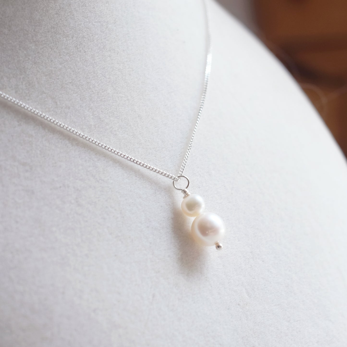 Sterling Silver Necklace with Two White Freshwater Pearls