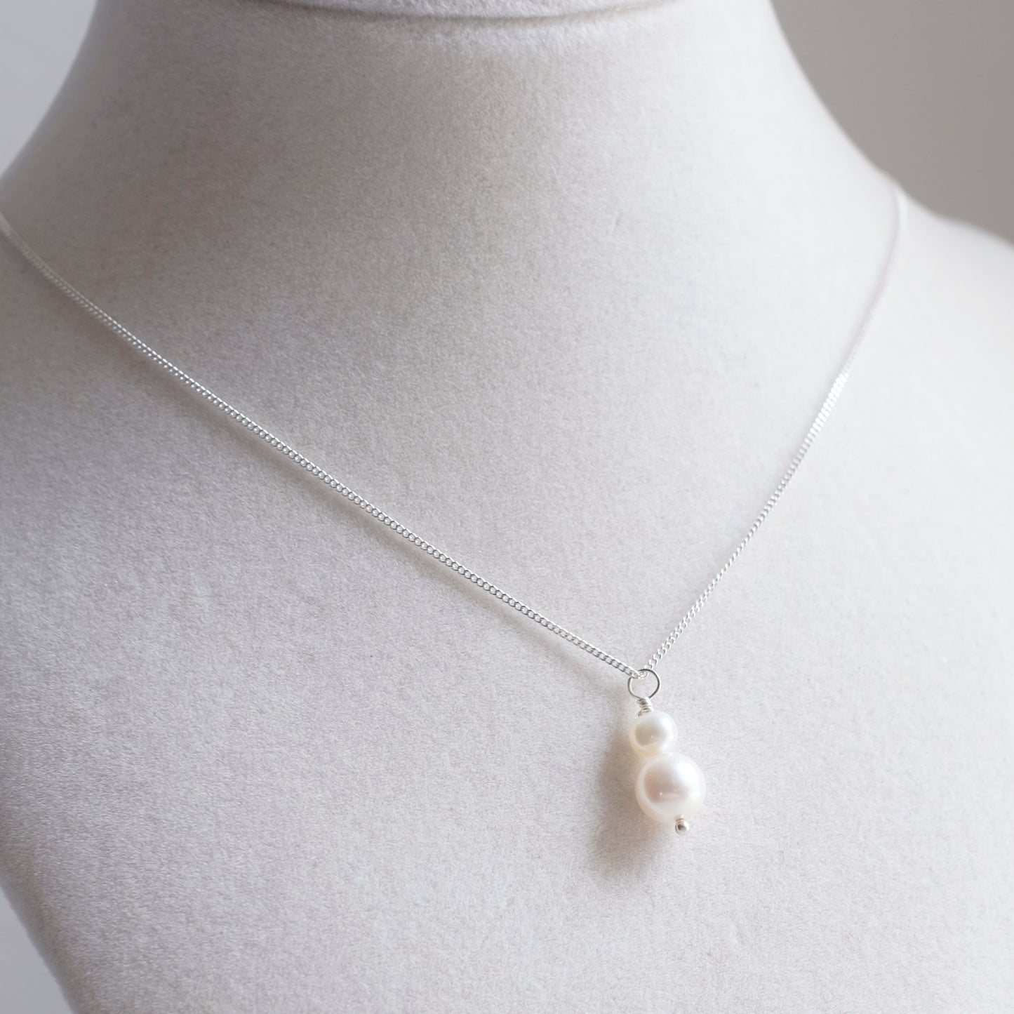 Sterling Silver Necklace with Two White Freshwater Pearls