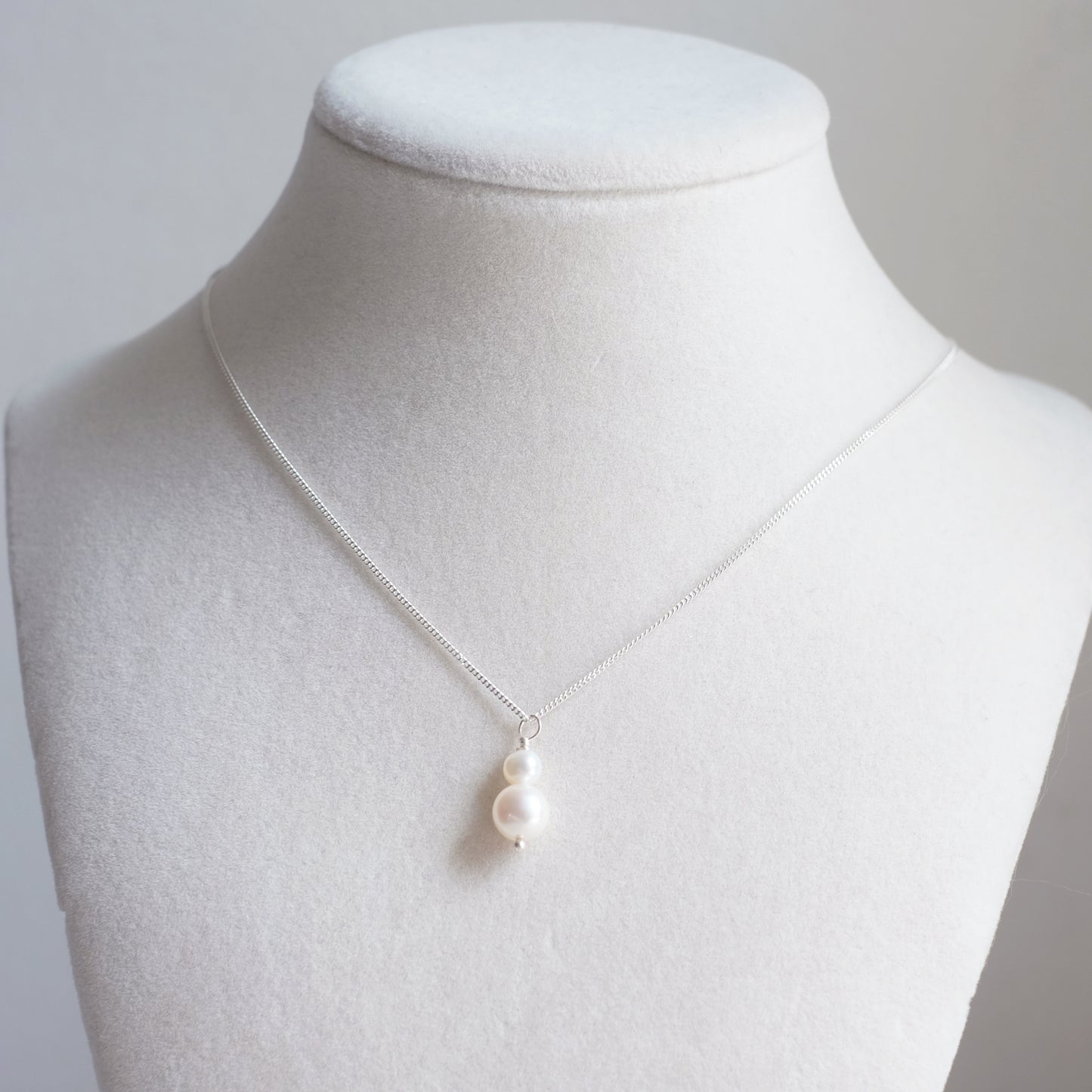 Sterling Silver Necklace with Two White Freshwater Pearls