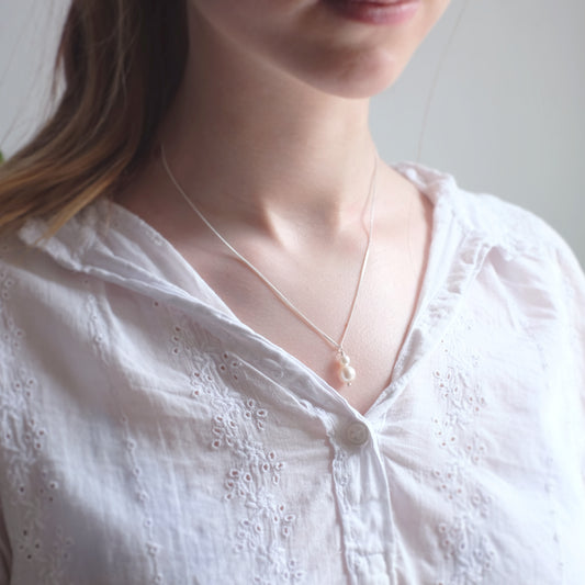 Sterling Silver Necklace with Two White Freshwater Pearls