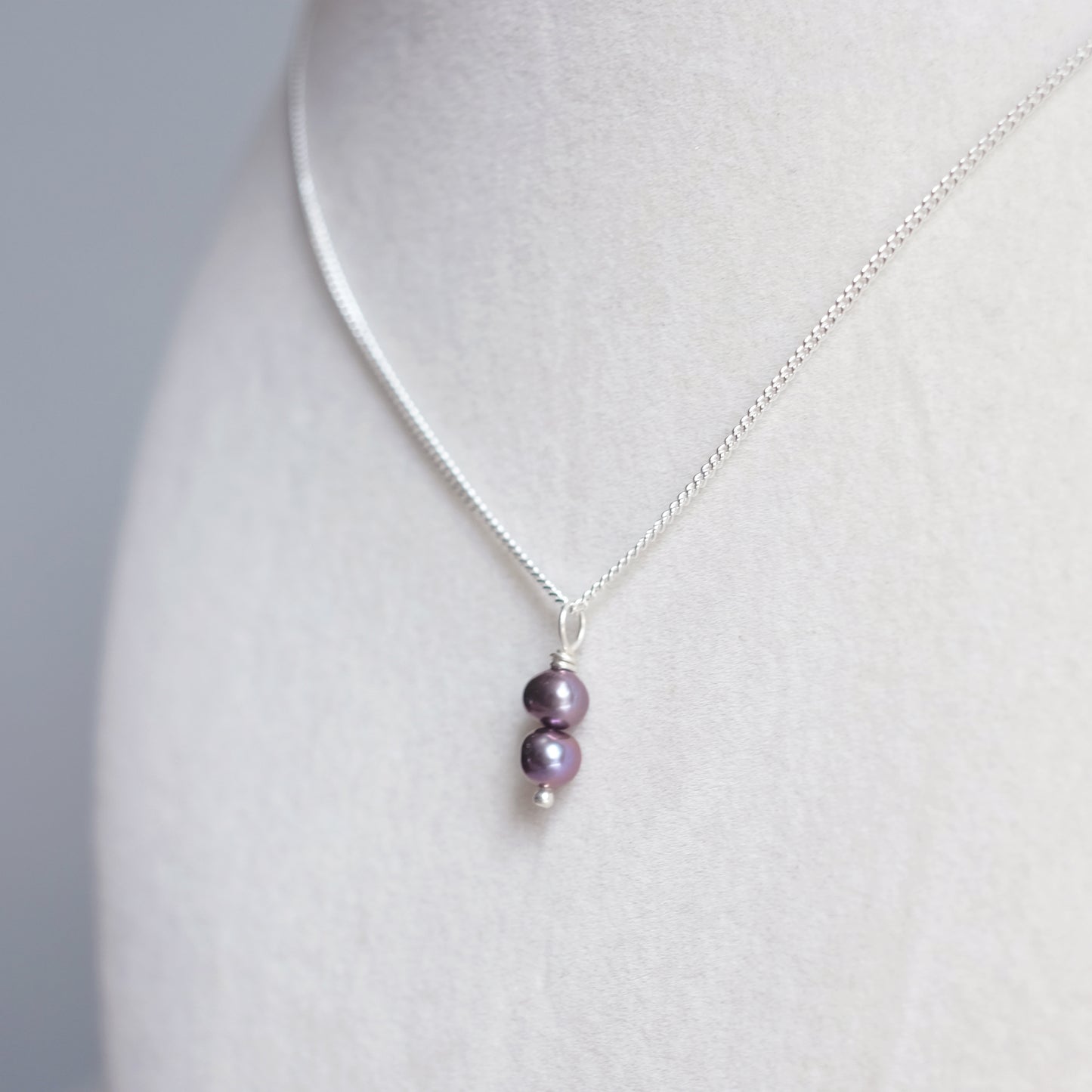 Sterling Silver Necklace with Two Irradiated Freshwater Pearls