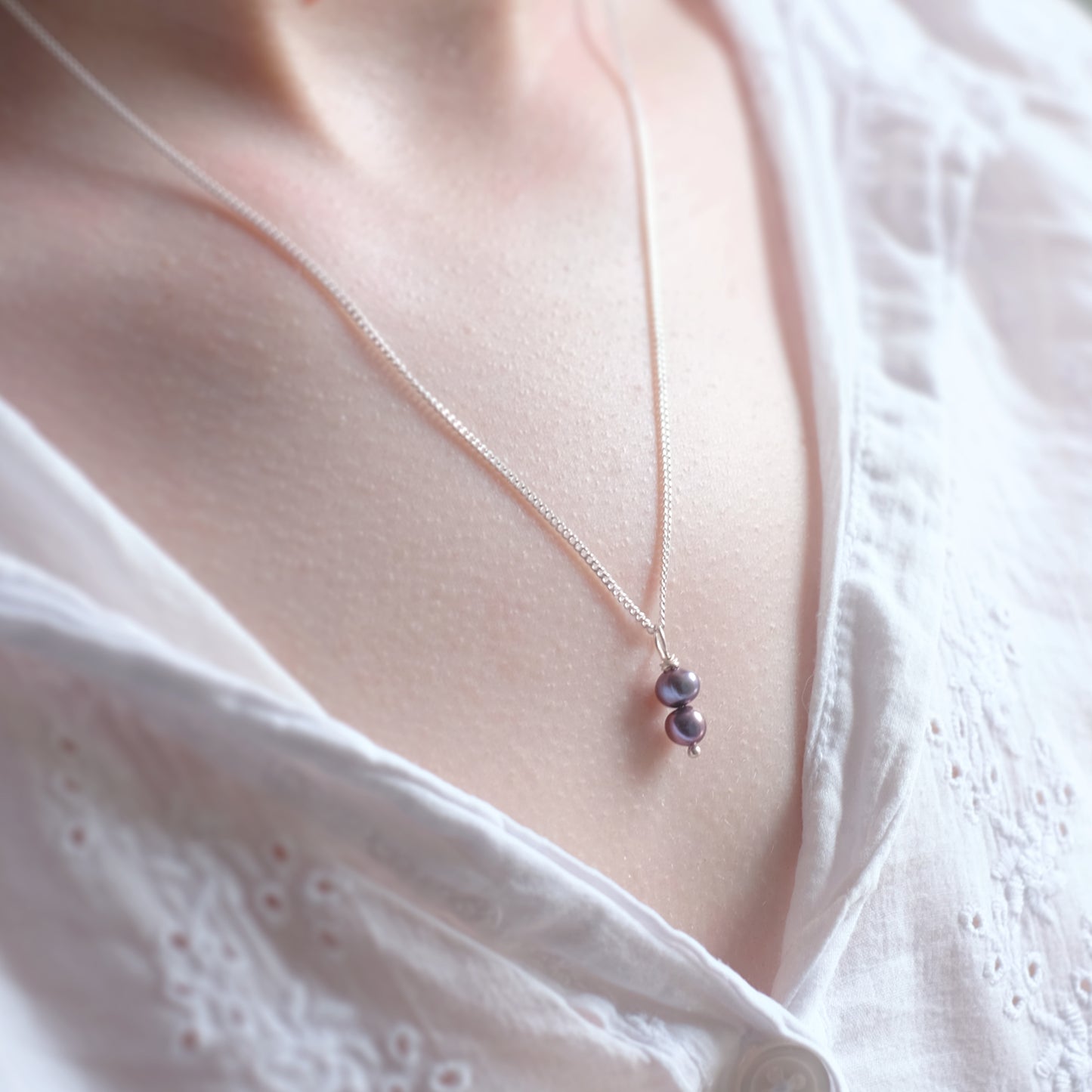 Sterling Silver Necklace with Two Irradiated Freshwater Pearls