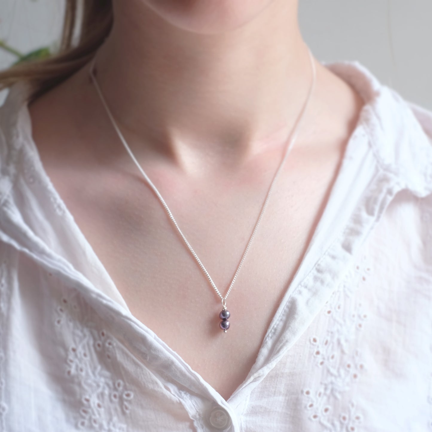 Sterling Silver Necklace with Two Irradiated Freshwater Pearls