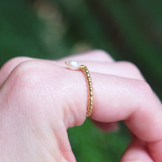 Jonc perlé en or vermeil 14K, blanc crème