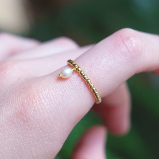 Jonc perlé en or vermeil 14K, blanc crème