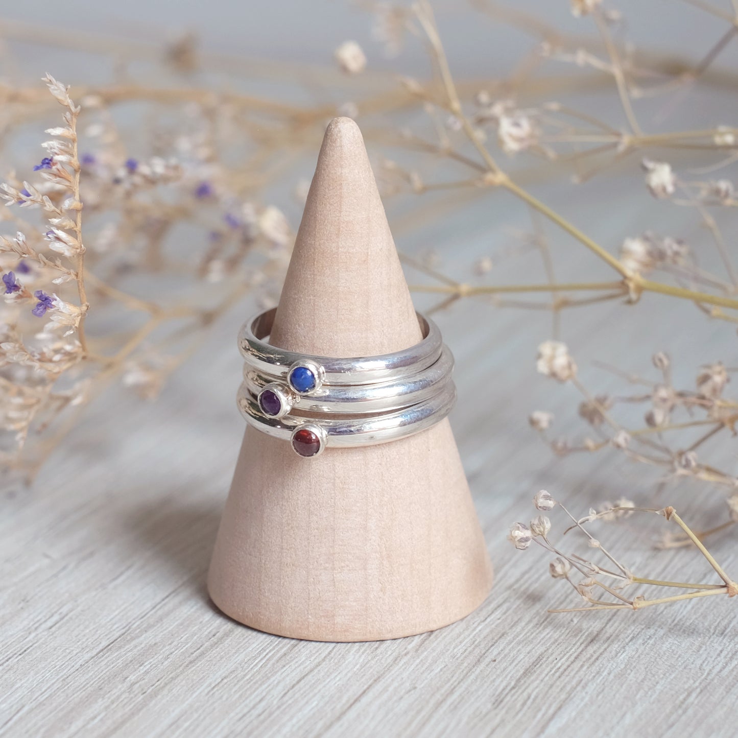 Bague empilable en Améthyst sterling 2 tailles disponibles