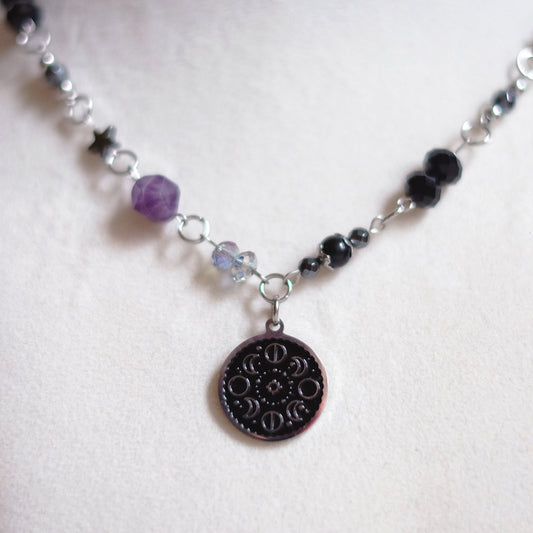 Silver-Tone Stainless Steel Moon Phases Necklace