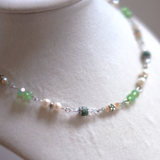 Moss Agate & Natural Pearl Choker – Silver Stainless Steel