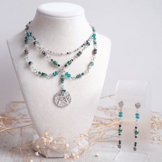 Pentagram Jewelry Set – Silver & Aqua