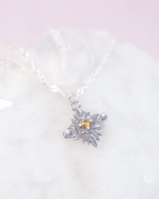 Sterling Silver Starbound Necklace Golden Yellow version with sapphire & pearls