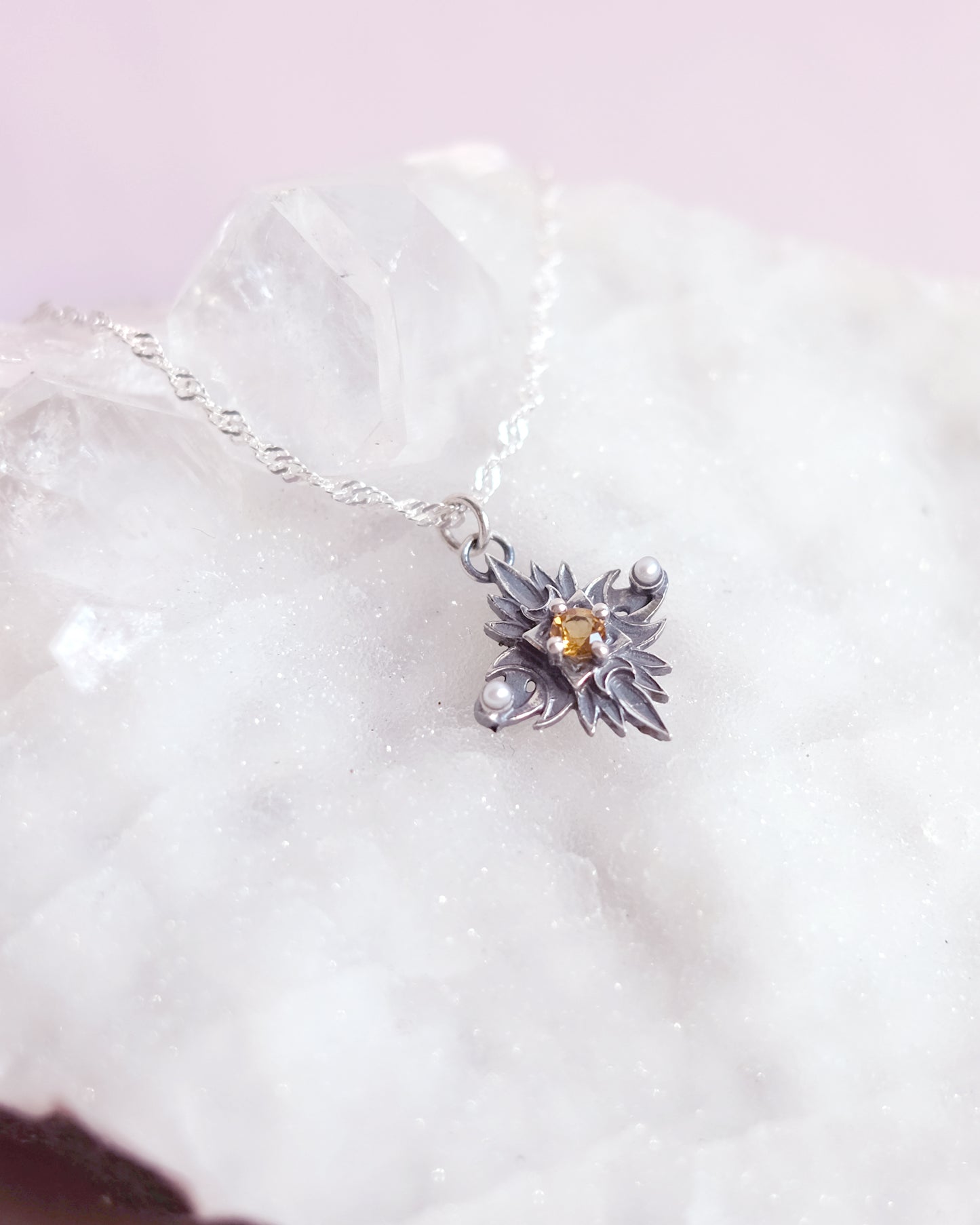Sterling Silver Starbound Necklace Golden Yellow version with sapphire & pearls