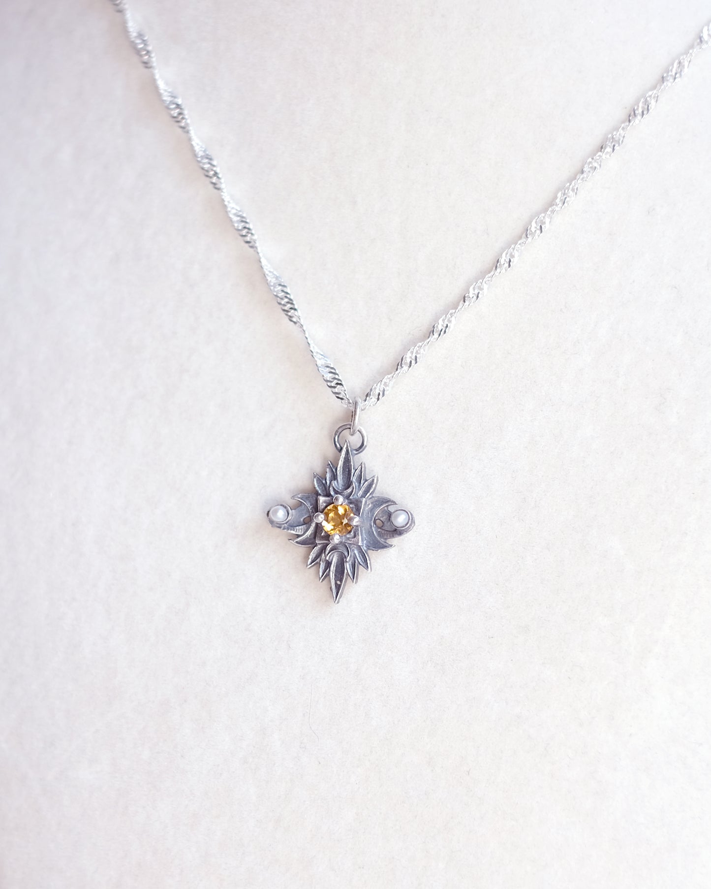 Sterling Silver Starbound Necklace Golden Yellow version with sapphire & pearls