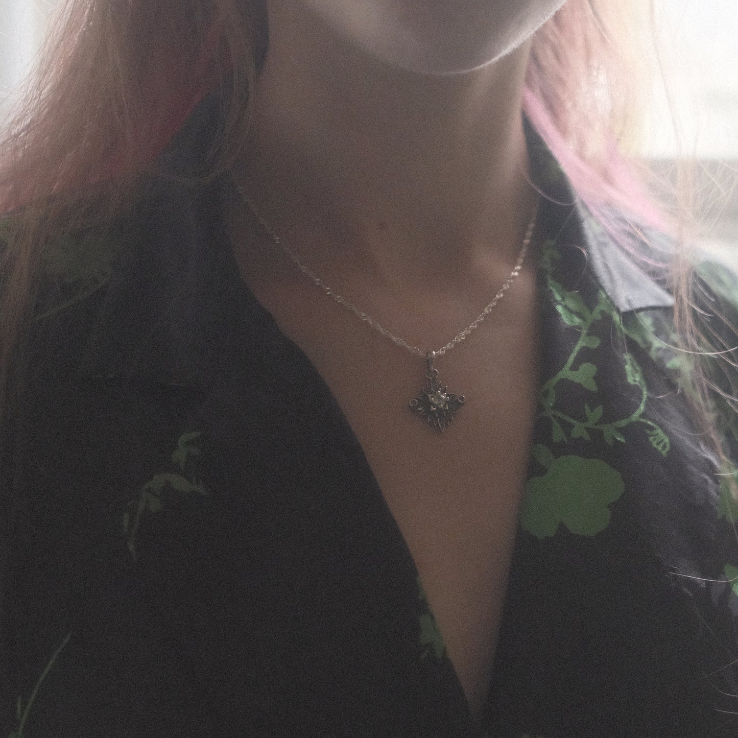 Sterling Silver Starbound Necklace Green version with sapphire
