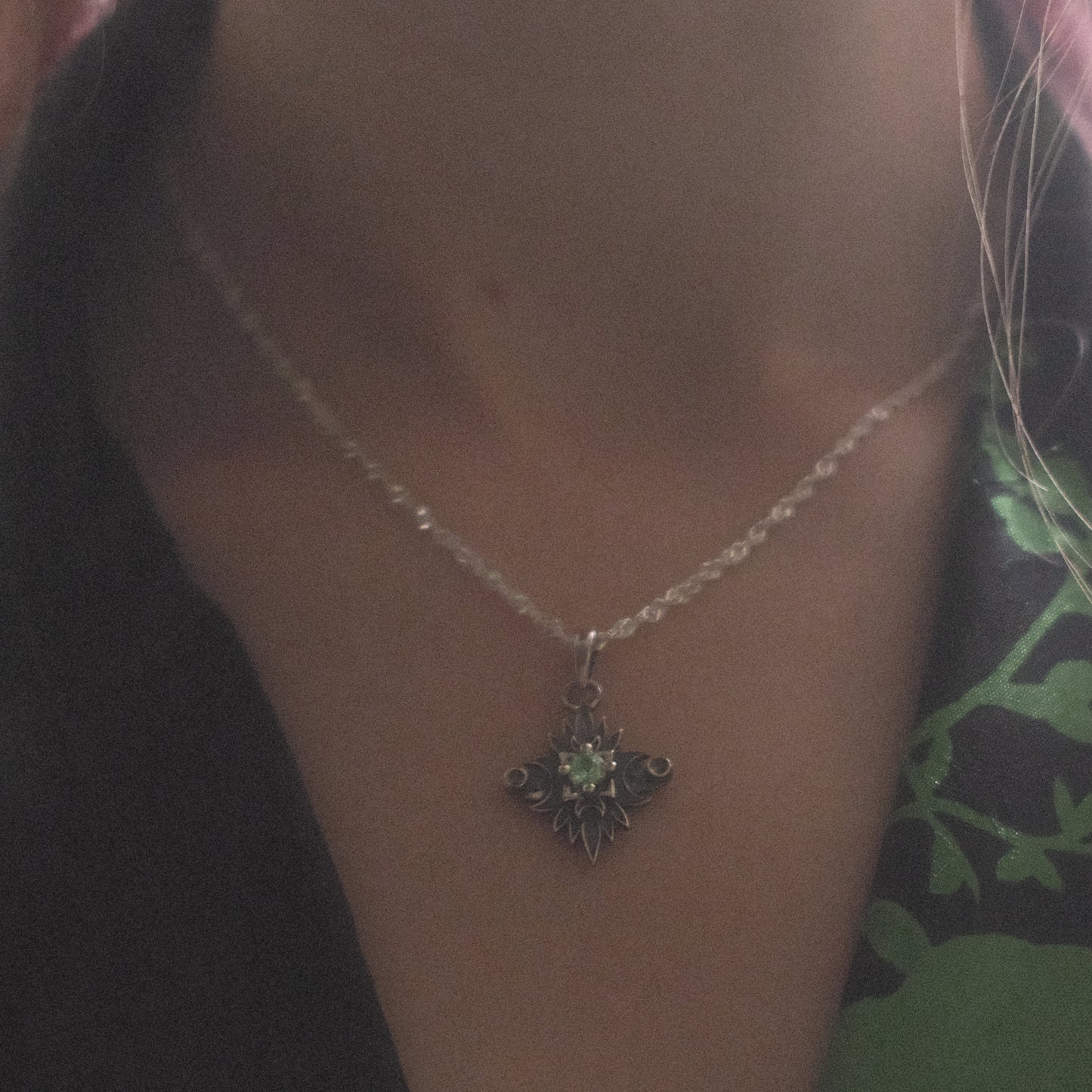 Sterling Silver Starbound Necklace Green version with sapphire