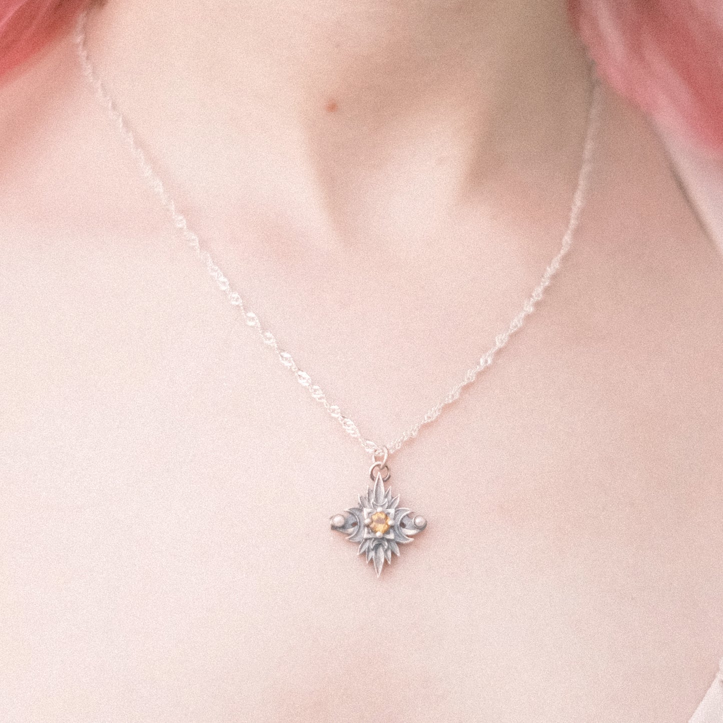 Sterling Silver Starbound Necklace Golden Yellow version with sapphire & pearls