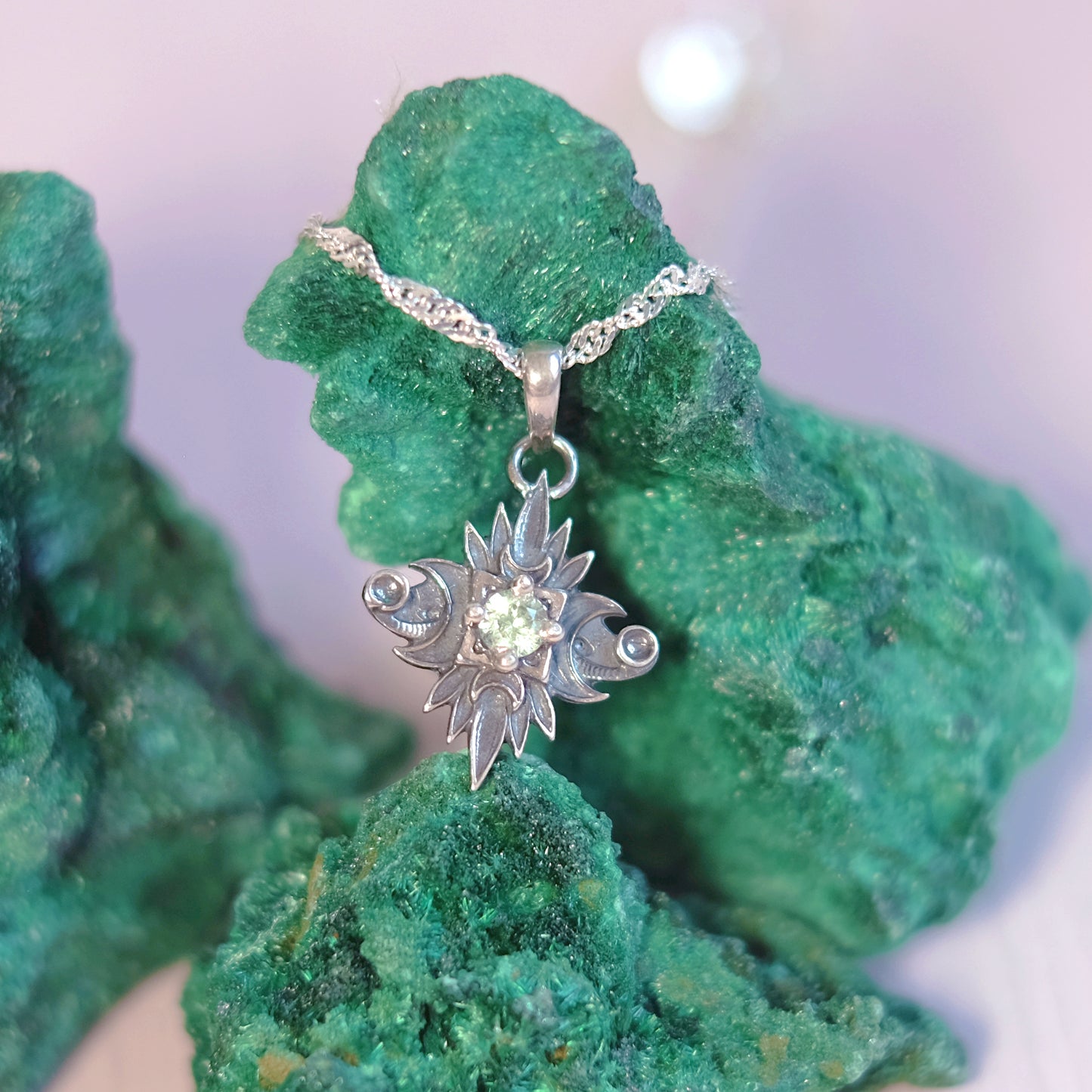 Sterling Silver Starbound Necklace Green version with sapphire
