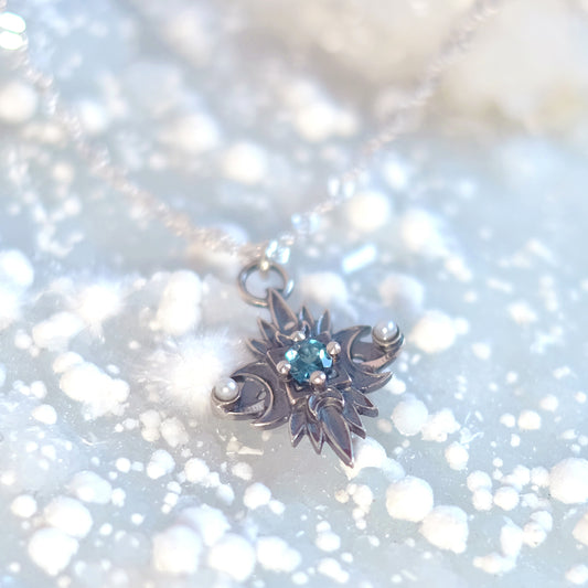 Sterling Silver Starbound Necklace Blue version with sapphire & pearls