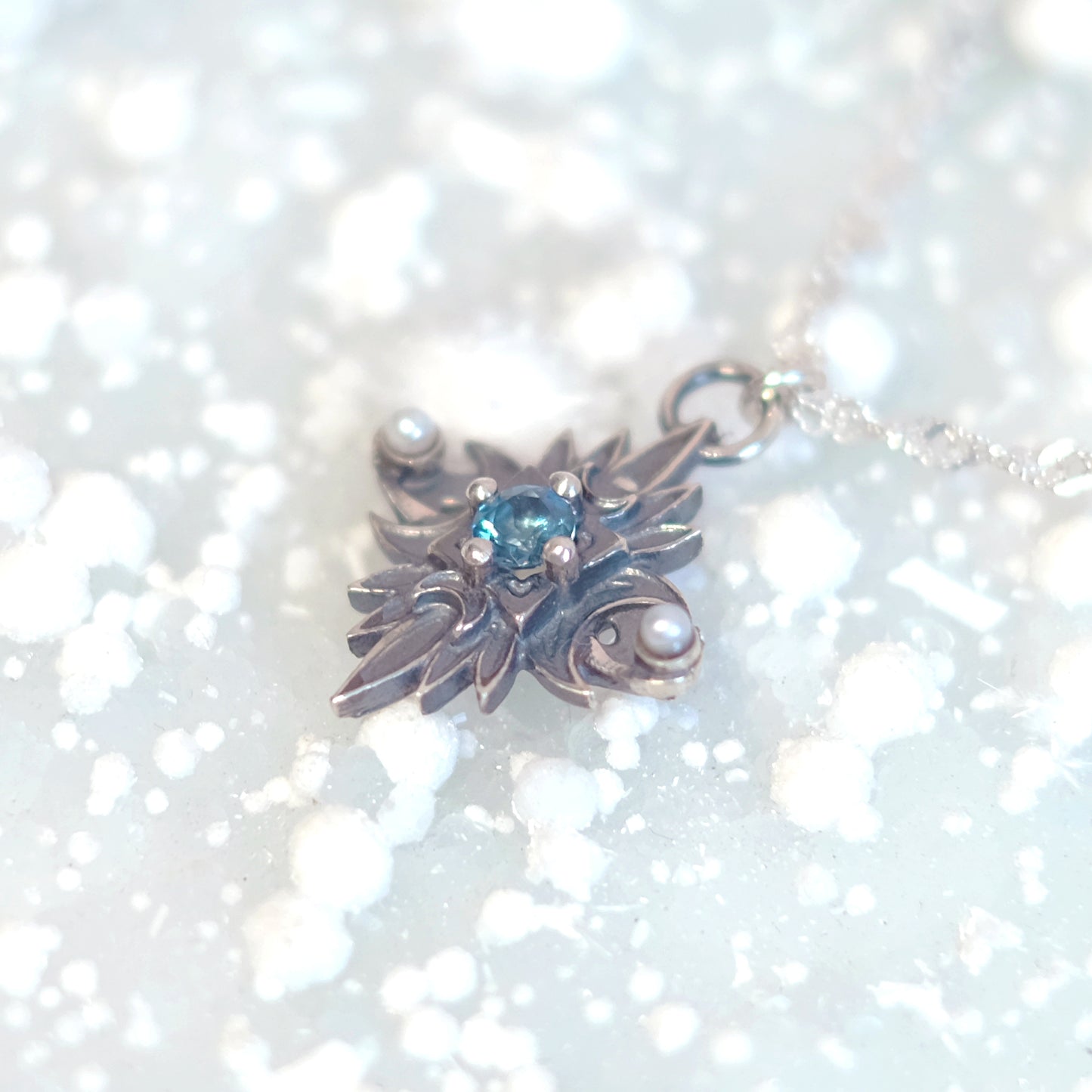 Sterling Silver Starbound Necklace Blue version with sapphire & pearls
