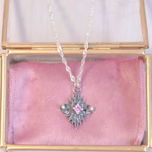 Sterling Silver Starbound Necklace Pink version with sapphire & pearls