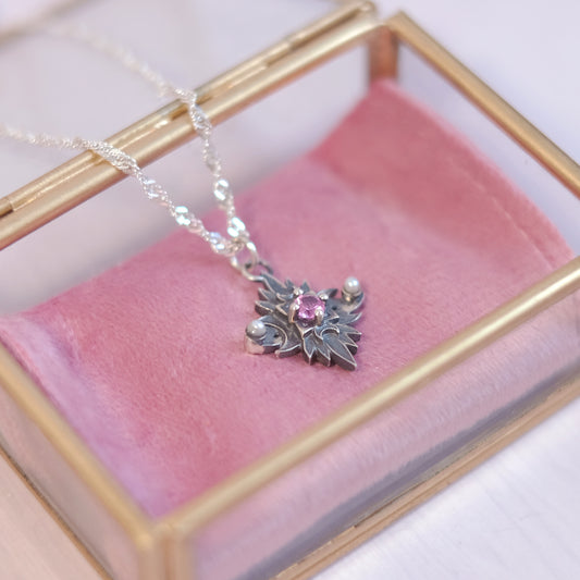 Sterling Silver Starbound Necklace Pink version with sapphire & pearls
