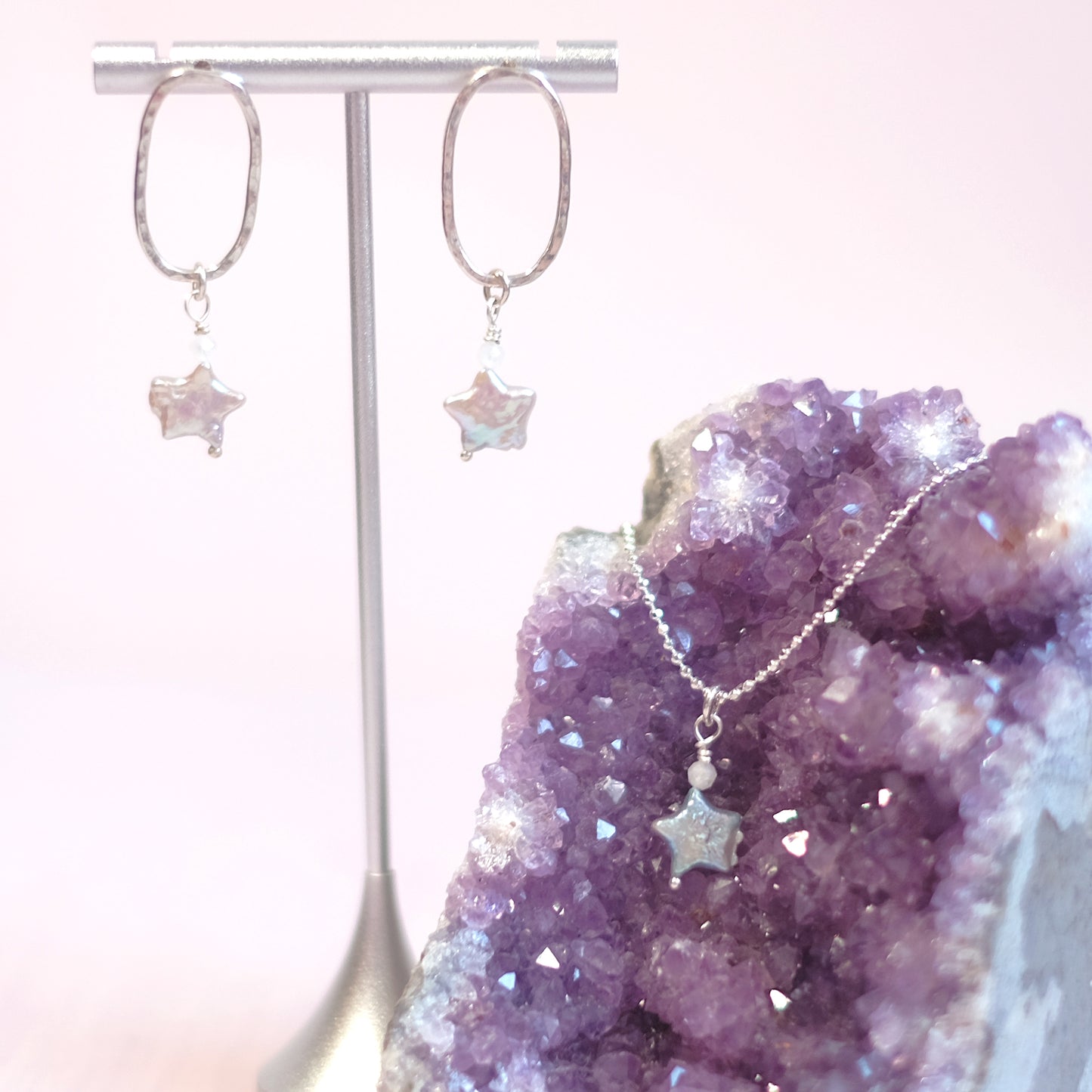 Starry Mother-of-Pearl Oval Earrings – Sterling Silver
