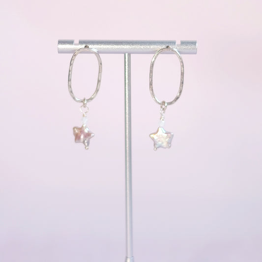 Starry Mother-of-Pearl Oval Earrings – Sterling Silver