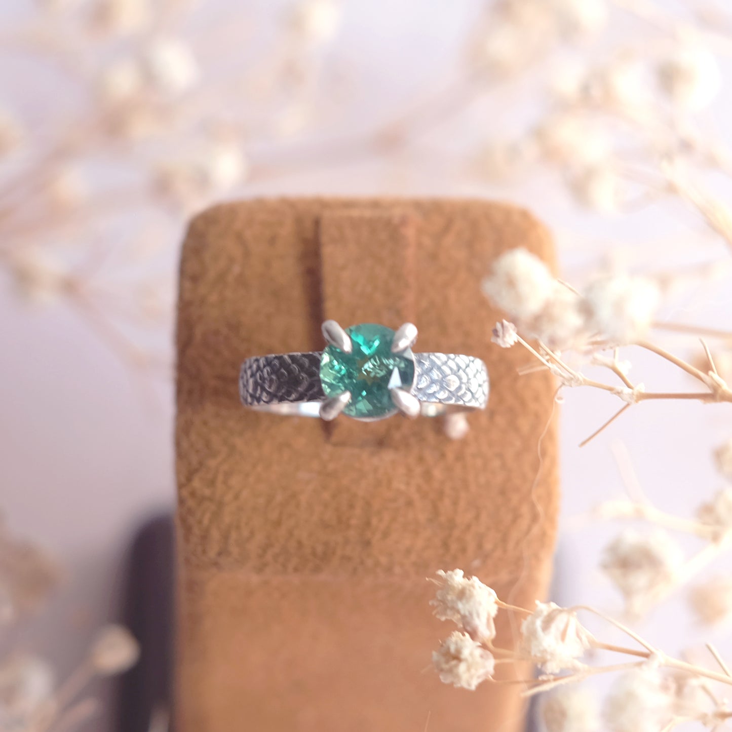 Sterling Silver Ring Dragon Scales in Green size 7