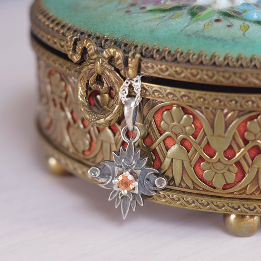 Sterling Silver Starbound Necklace Orange version with sapphire