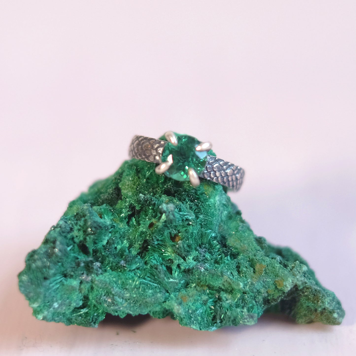 Sterling Silver Ring Dragon Scales in Green size 7