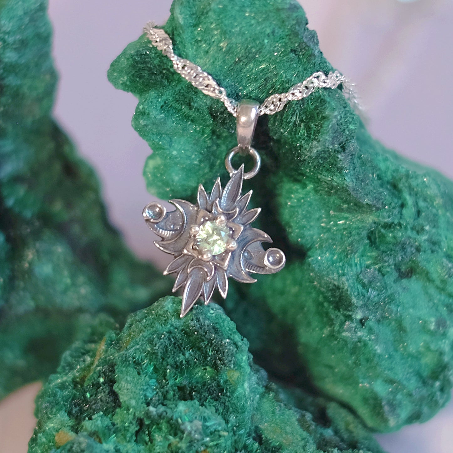 Sterling Silver Starbound Necklace Green version with sapphire