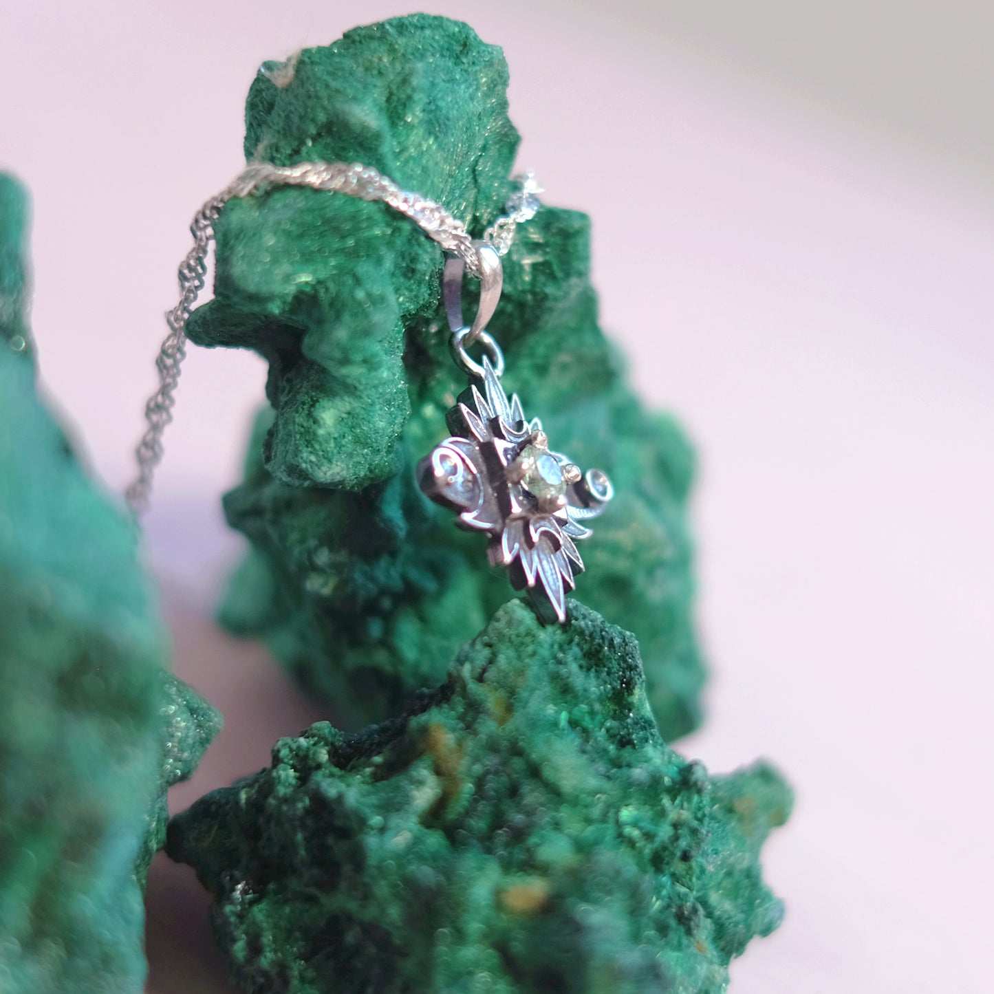Sterling Silver Starbound Necklace Green version with sapphire