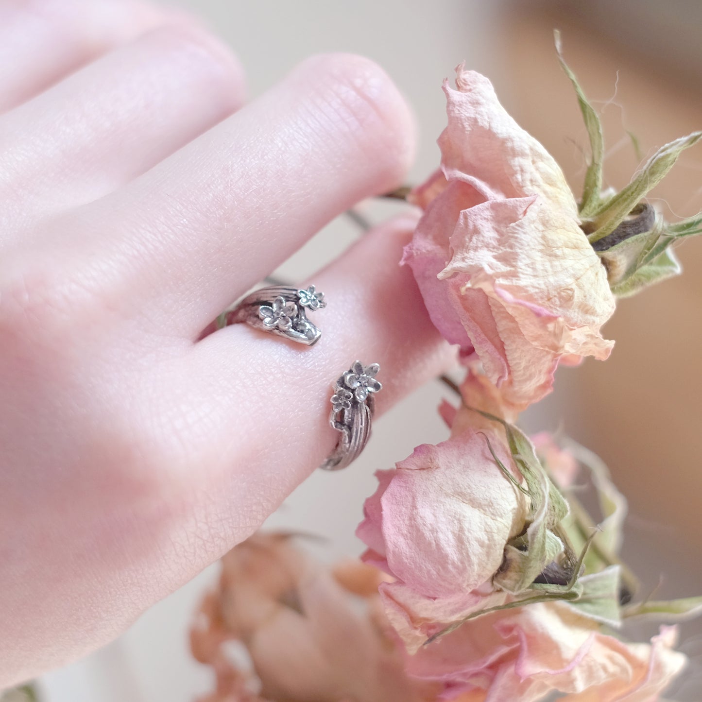 Sterling Silver Floral Open Ring