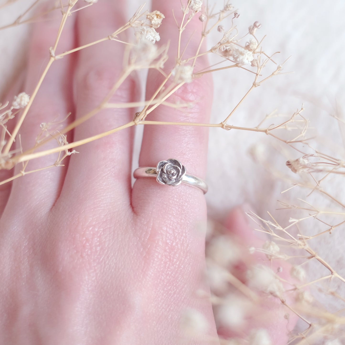 Sterling Silver Ring Tiny Rose