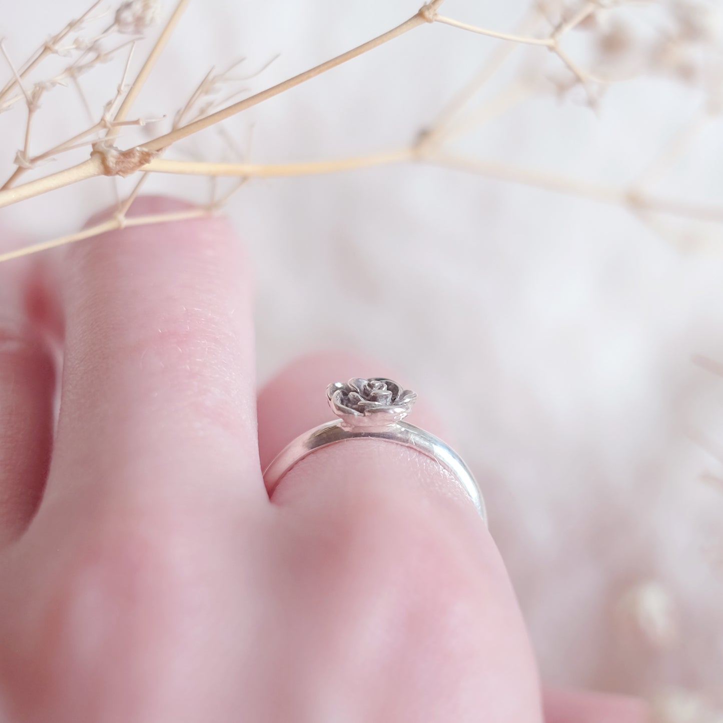 Sterling Silver Ring Tiny Rose