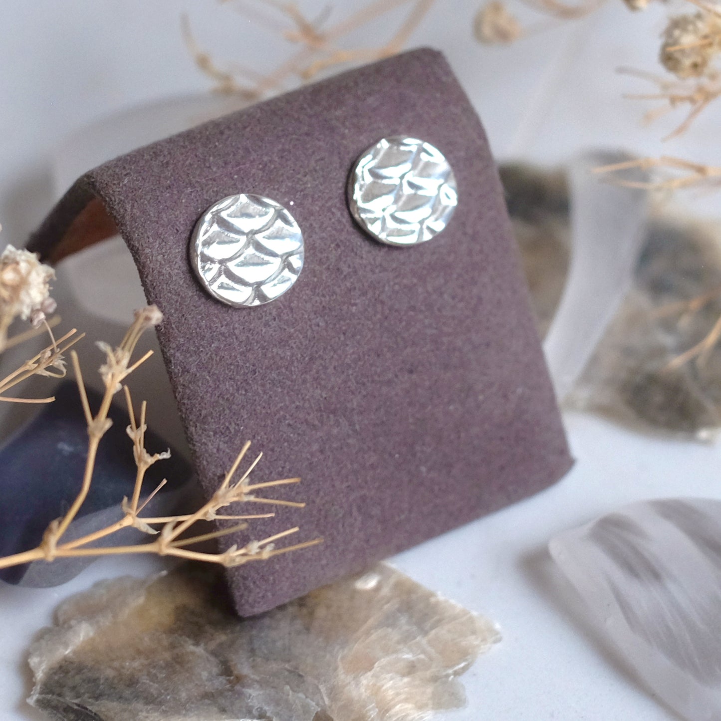 Fish scales studs – Sterling Silver Earrings