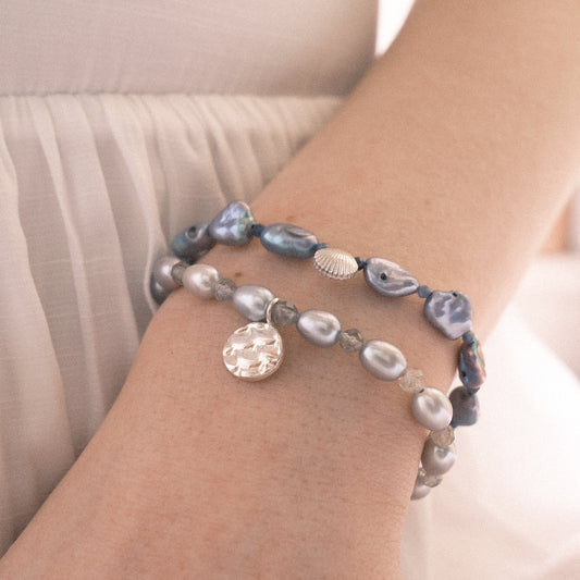 Labradorite et perles d’eau douce – Bracelet en argent sterling