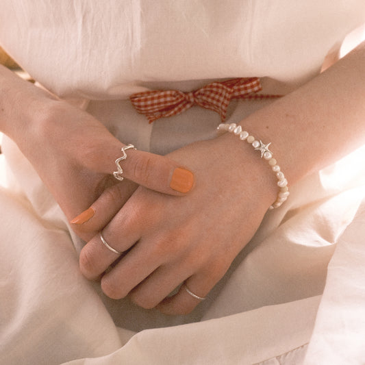 River stones and fresh water pearls – sterling silver bracelet