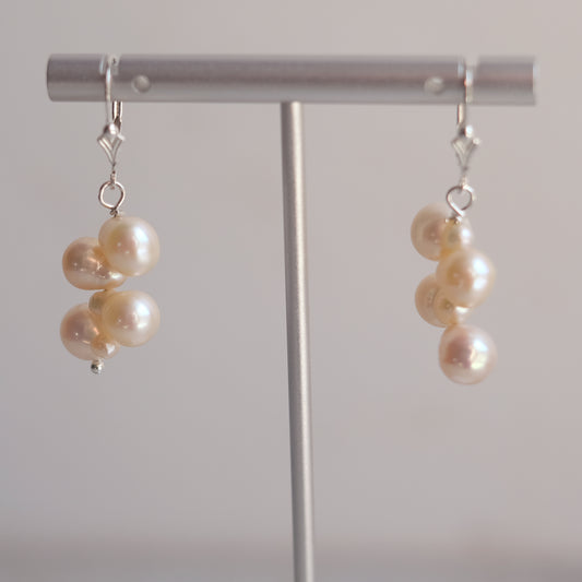 Sterling Silver Earrings with Four Creamy Blush Freshwater Pearls