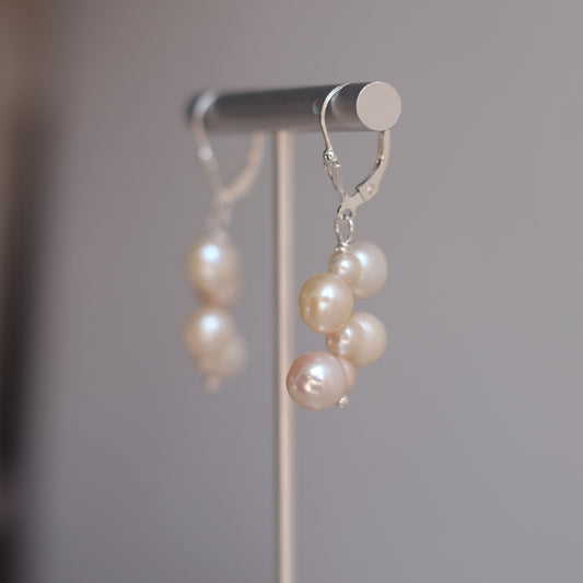 Sterling Silver Earrings with Four Creamy Blush Freshwater Pearls