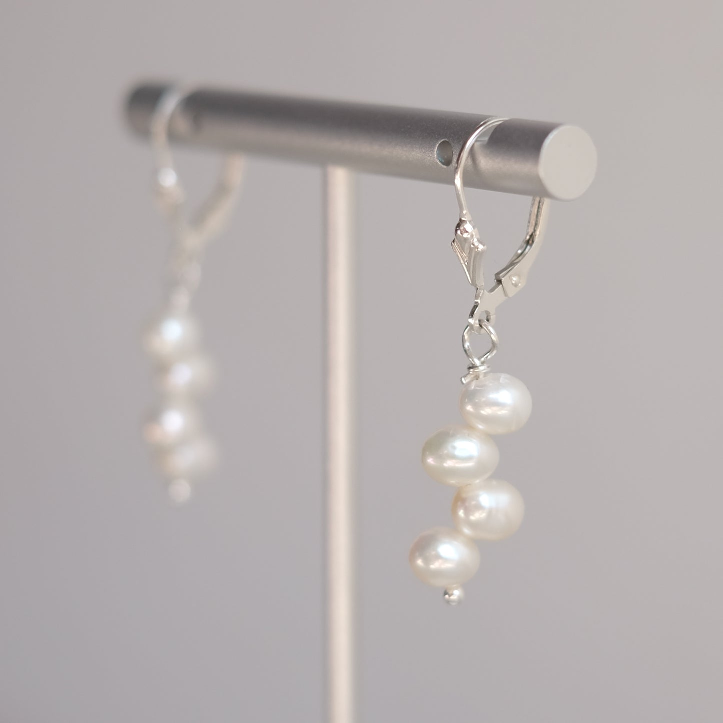 Sterling Silver Earrings with Four Cream Freshwater Pearls