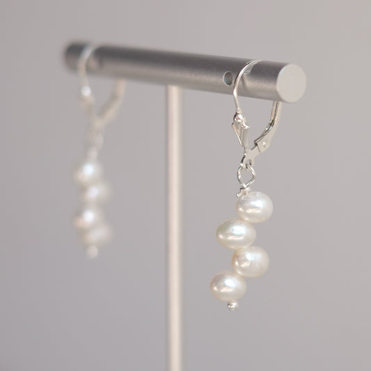 Sterling Silver Earrings with Four Cream Freshwater Pearls