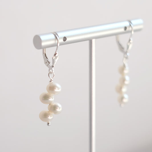 Sterling Silver Earrings with Four Cream Freshwater Pearls
