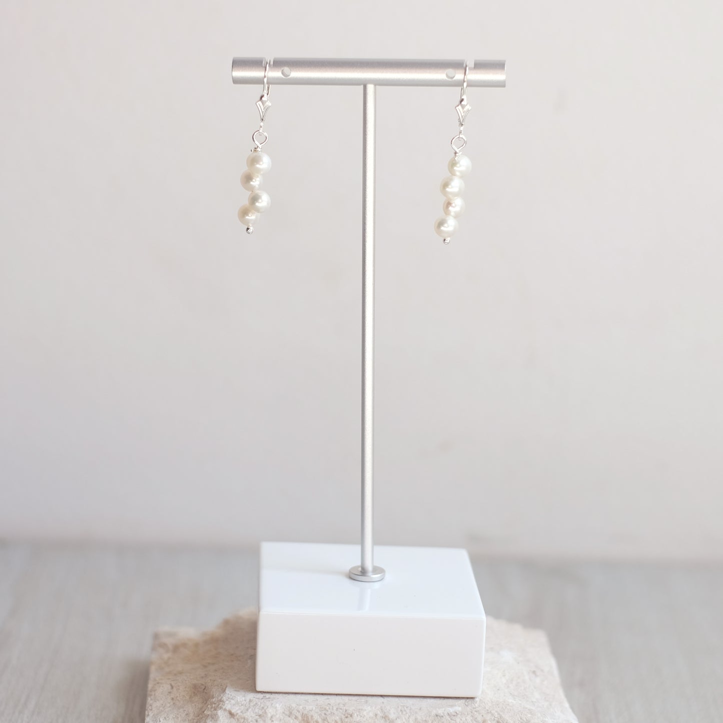 Sterling Silver Earrings with Four Cream Freshwater Pearls