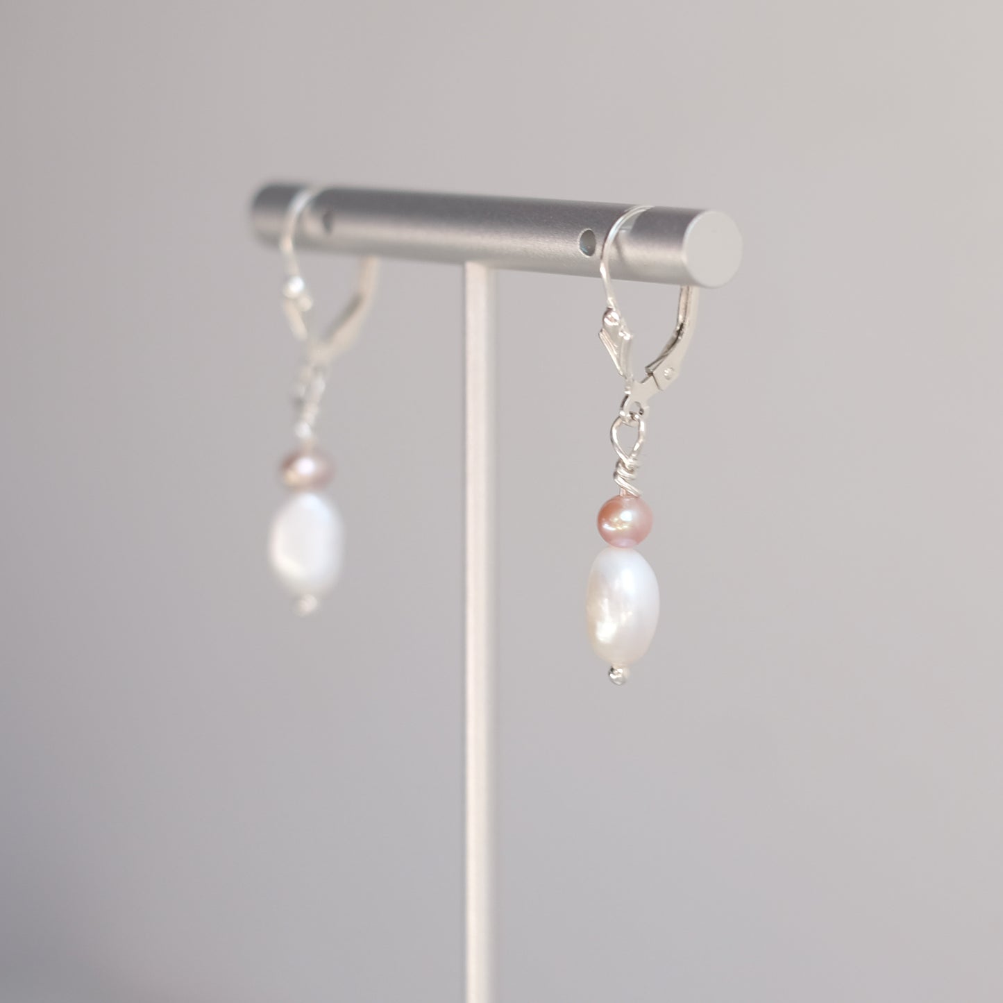 Sterling Silver Earrings with White and Blush Pink Freshwater Pearls