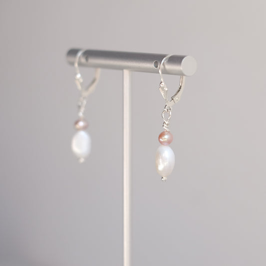 Sterling Silver Earrings with White and Blush Pink Freshwater Pearls