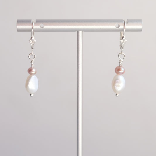 Sterling Silver Earrings with White and Blush Pink Freshwater Pearls